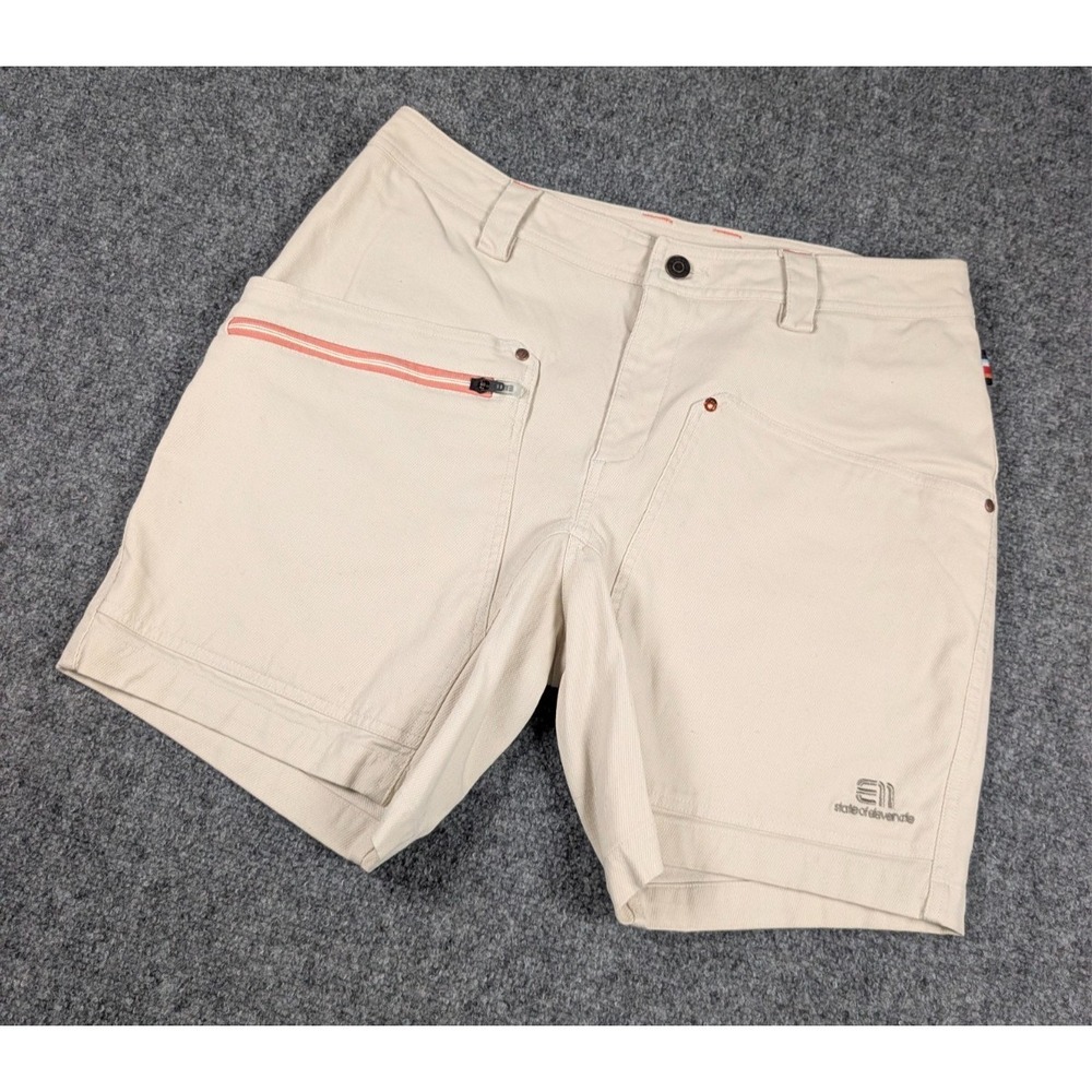 E11 State of Elevenate Pebble Shorts Womens Large Ecru Stretch Canvas‎